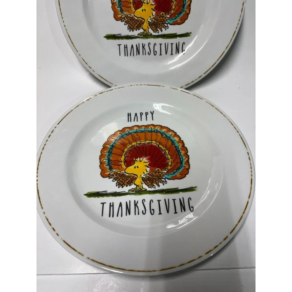 Pottery Barn Kids Peanuts Thanksgiving Plates & Chargers Set 4 Woodstock Turkey